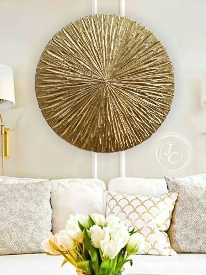 Gold Abstract Art Original Painting Textured art on a round canvas | Gold Metallic Modern wall decor Gold Leaf Art