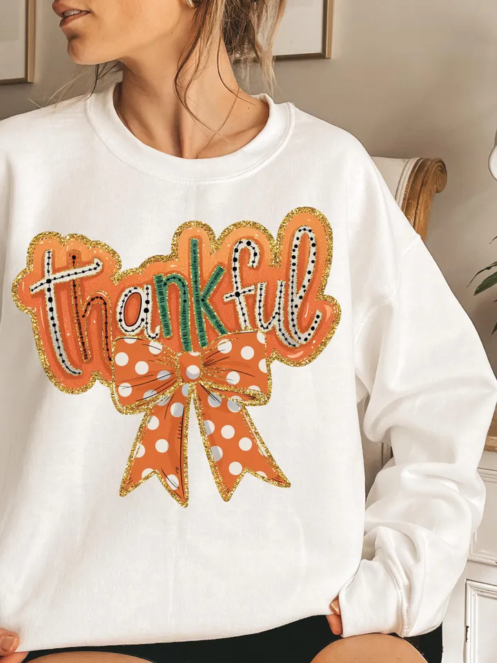 Thankful Coquette PNG, Colorful Gold Glitter Thankful png, Retro Fall png, Trendy Thanksgiving Design, Dalmatian, Autumn png, Brushstroke