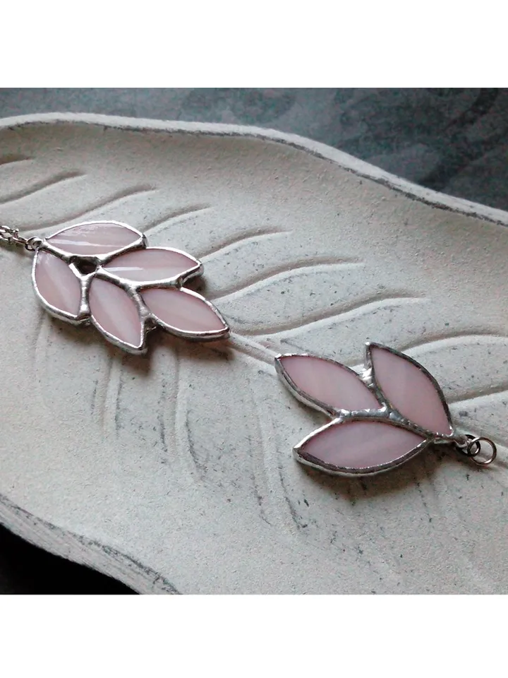 Glass spike necklace, Stained glass necklace, Leaves art deco necklace, Leaf branch pendant, Elven fairy jewelry