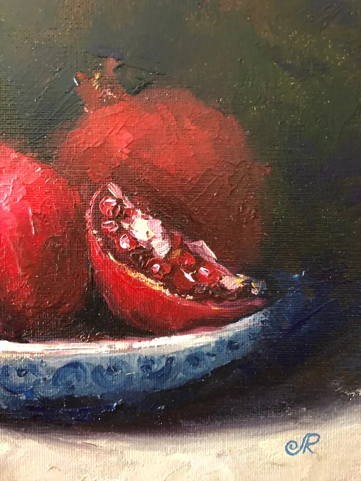 Fruits Painting Kitchen Still Life Original Oil Painting Pomegranate Art