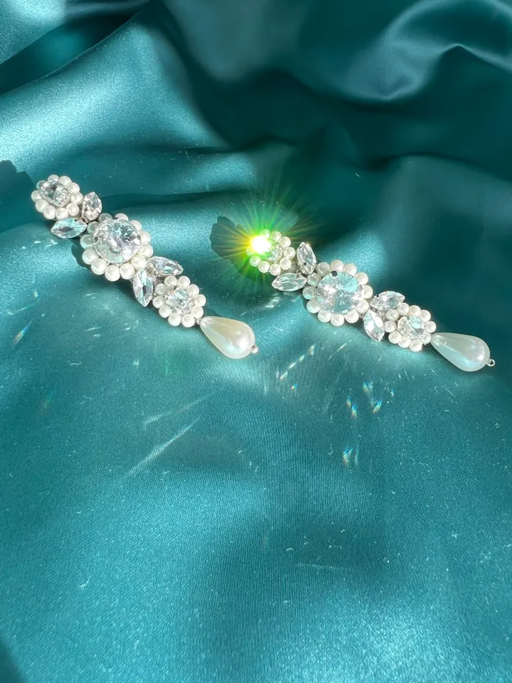 Bridal Pearl Crystal Cameo Earrings