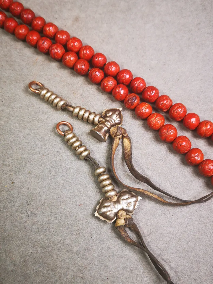 Gandhanra Antique Tibetan Buddhist Mala Counters,Prayer Bead Counters with Dorje and Vajra  Pendant,Made of White Copper