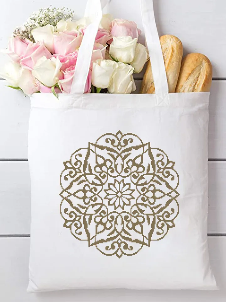 Mandala cross stitch pattern download PDF, Monochrome mandala pattern PDF, Floral ornament cross stitch chart, Easy embroidery beginner #M27