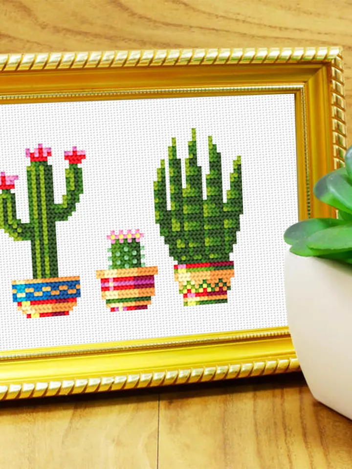 Potted plants cross stitch pattern download PDF, Small floral cross stitch chart, Garden beginner stitch, House plants embroidery PDF #P14