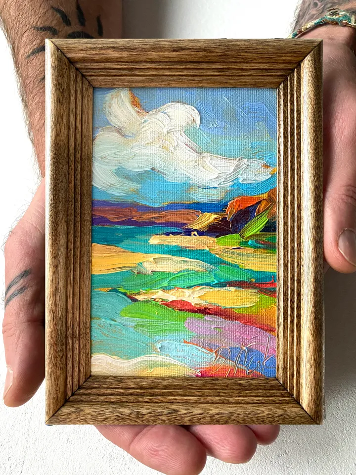 Seascape Oil Painting Original Sea Landscape Painting Impasto Small Artwork Ocean Coastal Wall Art