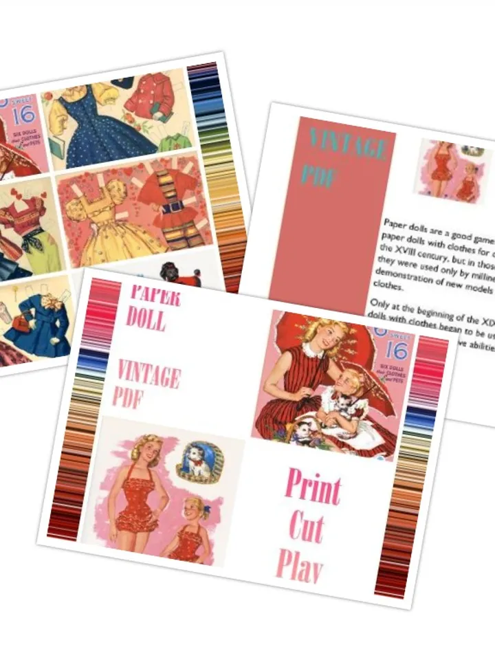6 Paper Dolls with Outfits and Pets Digital Download PDF