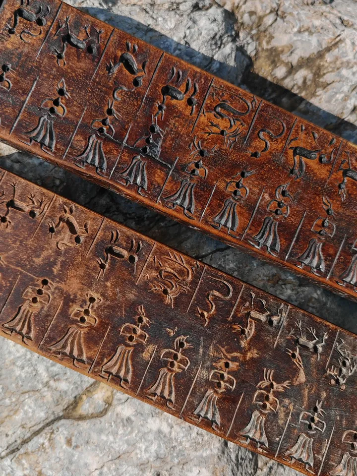 Gandhanra Antique Tibetan Buddhist Zanpar Wooden Mold Stick,Dharma Ritual Plate,Intricately Carved Esoteric Ritual Objects and protectors