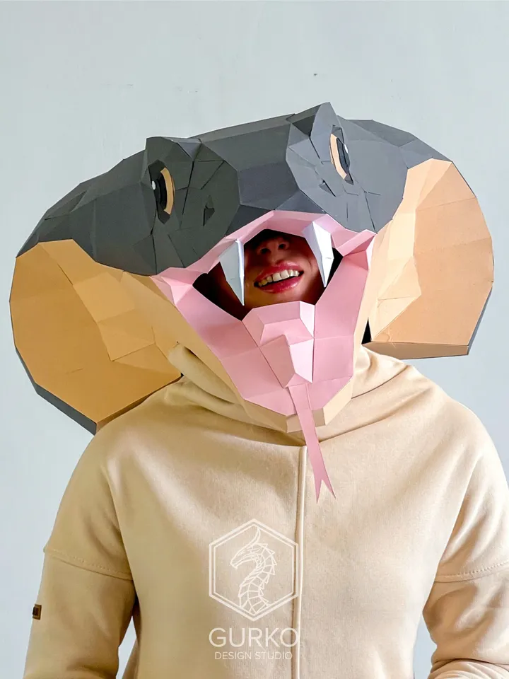 Cobra Mask Papercraft, Snake, Digital Template, PDF Download, Gurko, 3D Low Poly Animal Mask, DIY Origami, Pepakura, Paper Mask, DIY Costume