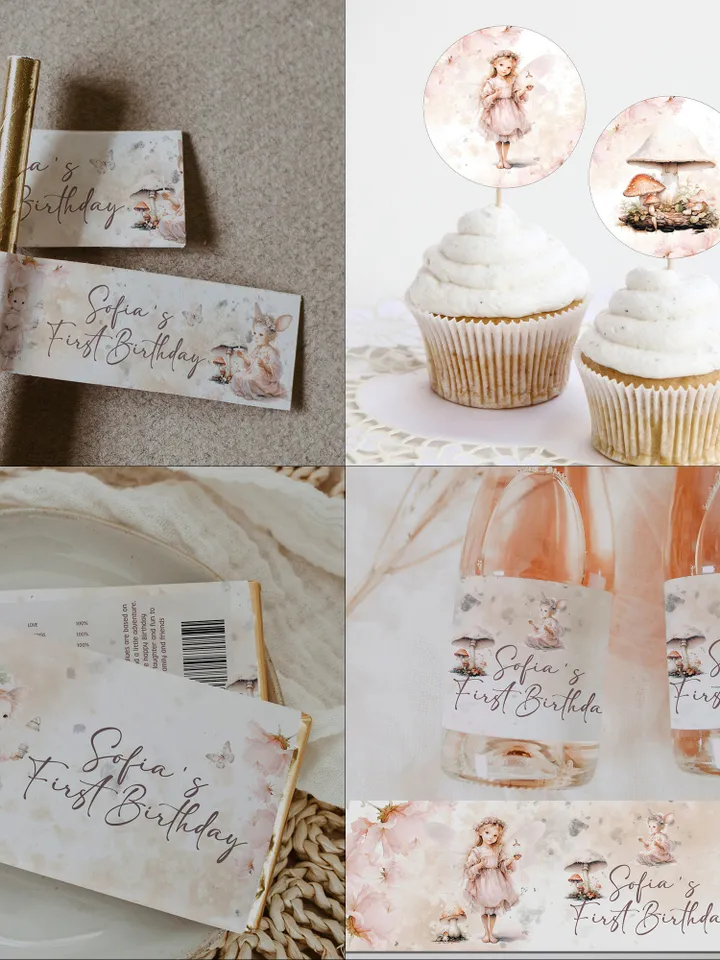 DIY Fairy Girl Magical Birthday Bundle; Editable 1st Birthday Party Template Enchanted Birthday Party Cute Magical Pixie Birthday Party fa12