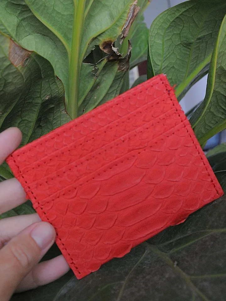 Genuine python skin creditcards holder red | business car holder | wallet small | gift idea exotic python skin leather card holder