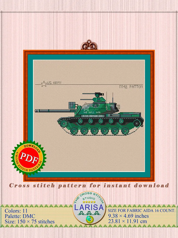 M48 Patton Cross Stitch Pattern | American Main Battle Tank M48 Patton