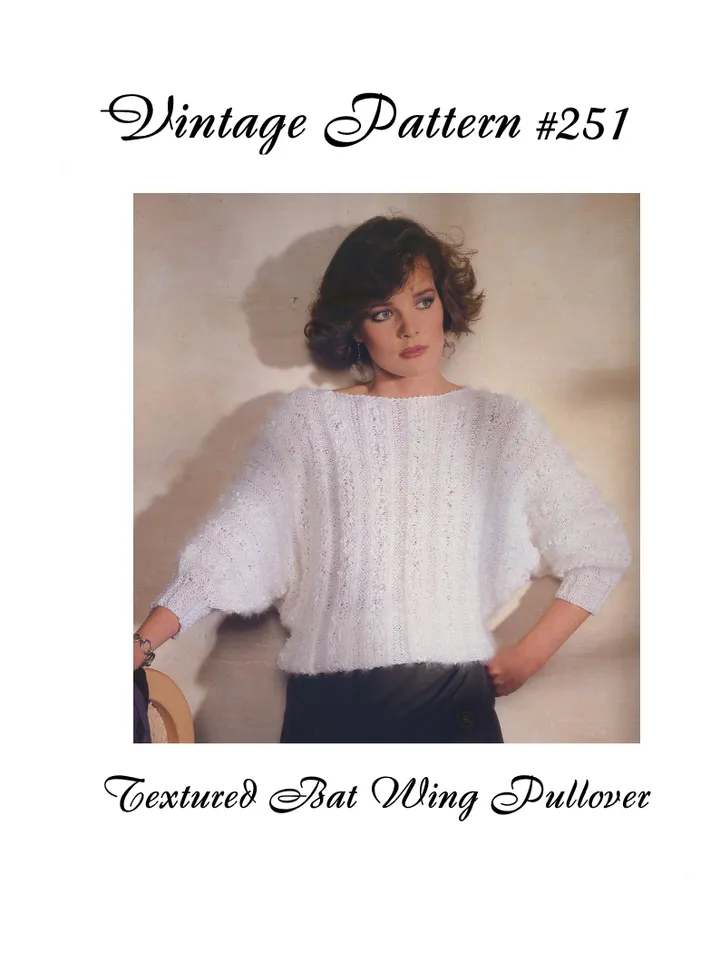 Vintage Knitting Pattern 251 Textured Bat Wing Pullover Women