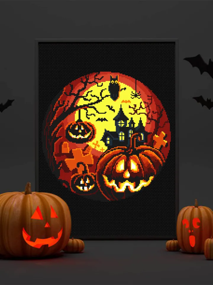 Set Halloween cross stitch pattern download PDF Haunted house cross stitch chart, Halloween pattern digital PDF, Happy Halloween night #S40