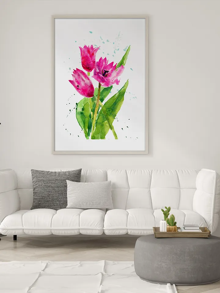 Watercolor picture with tulips, Art print from the original painting, Watercolor digital file, Clipart PNG with tulips