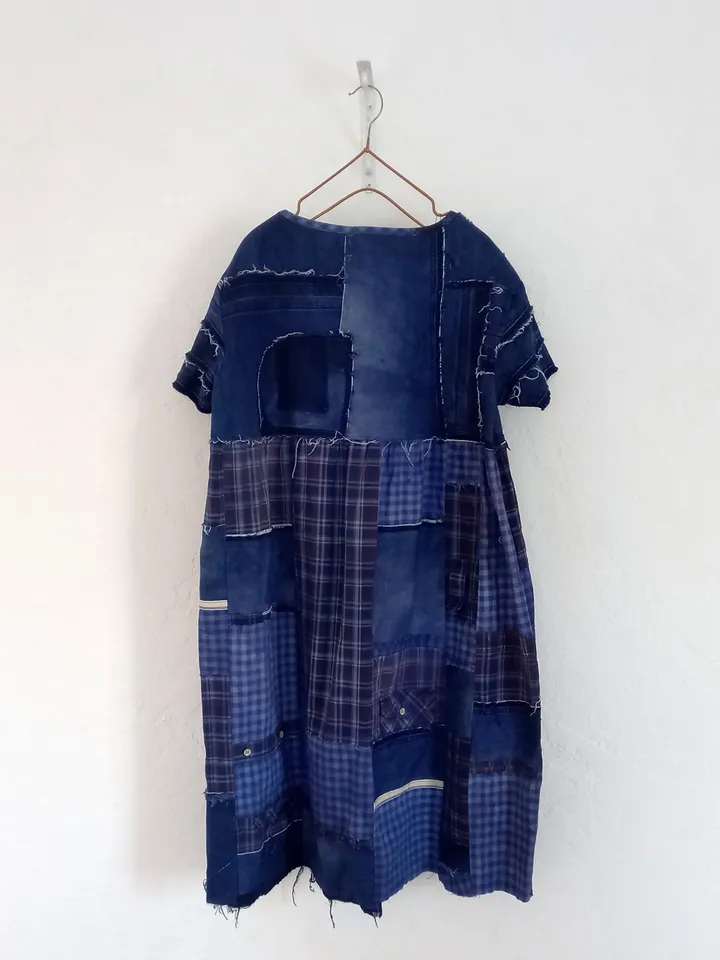 Boho style denim dress by recycled jeans and shirts