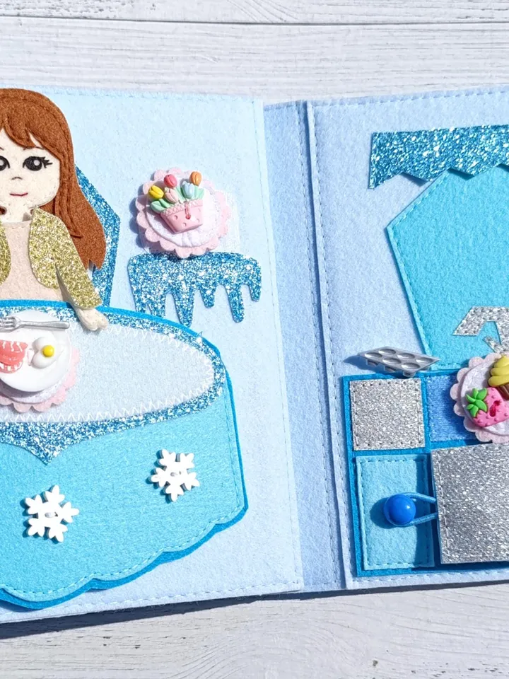 Quiet book Dollhouse pattern, Blue Castle Felt book pattern, Felt doll Pattern with clothes set, Dress up Doll, Busy book pattern for girl