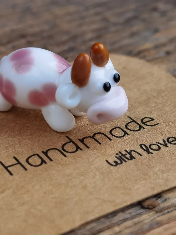 GLASS FIGURINES Cow figurine Glass cow Miniature cow tiny cow Tiny glass animals Farm animals Strawberry Dollhouse miniature Blown