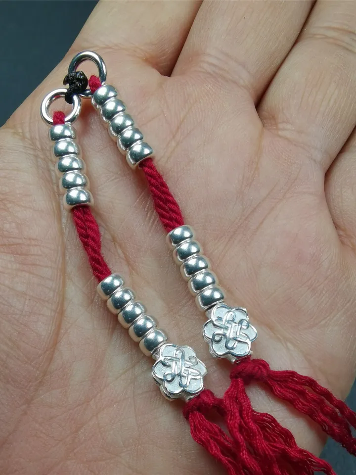 Gandhanra Handmade 5mm Sterling silver Tibetan Buddhist Prayer Bead Counters for 6-15mm Mala,Lucky Knot Pendant