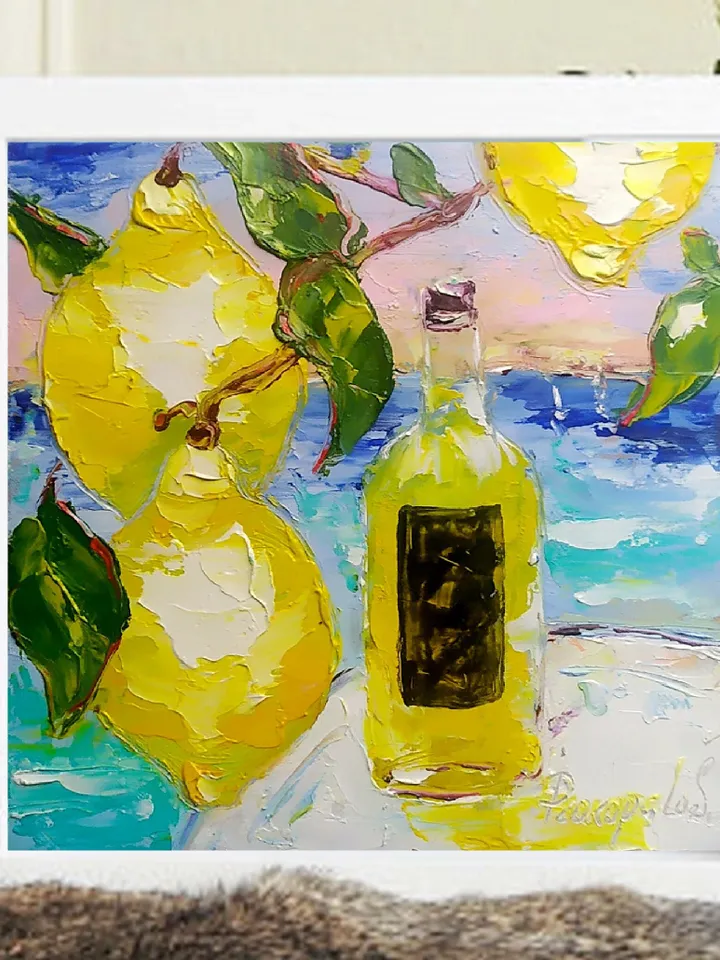 Italy Lemon Painting Flowers Painting Impasto Painting Seascape Painting Abstract Italy Painting Art Original Art ArtProkopaloSv