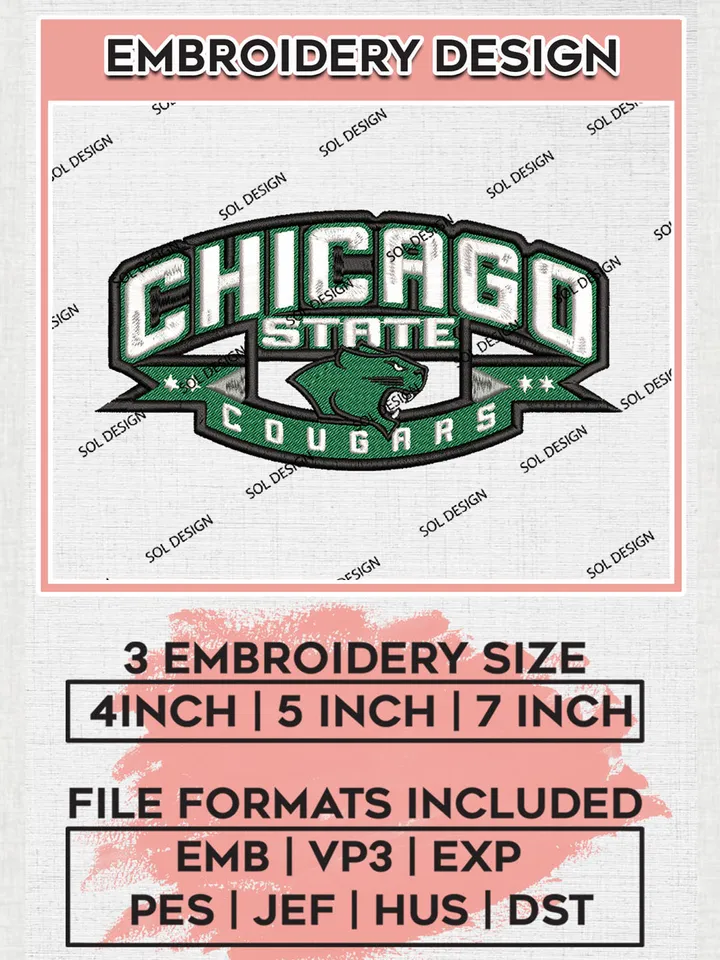 NCAA Chicago State Cougars Team Logo embroidery designs, NCAA Chicago State Cougars Logo Machine embroidery designs, NCAA Logo embroidery designs, NCAA Lopes Machine embroidery designs, Digital Download