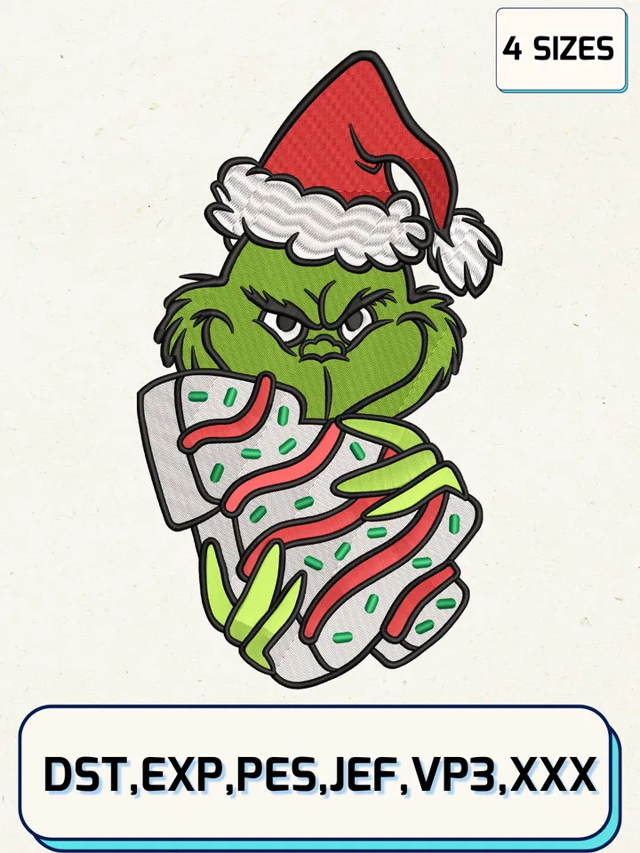 Grinch Holding Christmas Tree Cookie Embroidery Design Files,Christmas Embroidery Designs,Machine Embroidery Files,4 Sizes