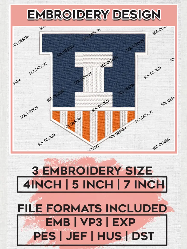 NCAA Illinois Fighting Illini Team Flag Logo Embroidery Design Files, NCAA Illinois Fighting Illini Machine Embroidery, NCAA Teams, Game Day, 3 sizes, NCAA Machine embroidery designs, Digital Download
