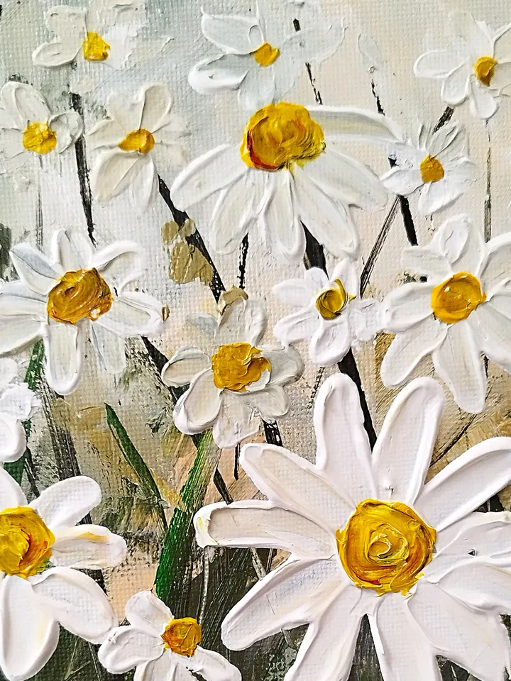 Daisies Acrylic Textured Painting Landscape Art Impasto Flowers