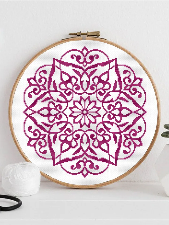 Flower mandala set cross stitch pattern download PDF Monochrome mandala cross stitch chart, Awesome pattern digital PDF Floral ornament #S11