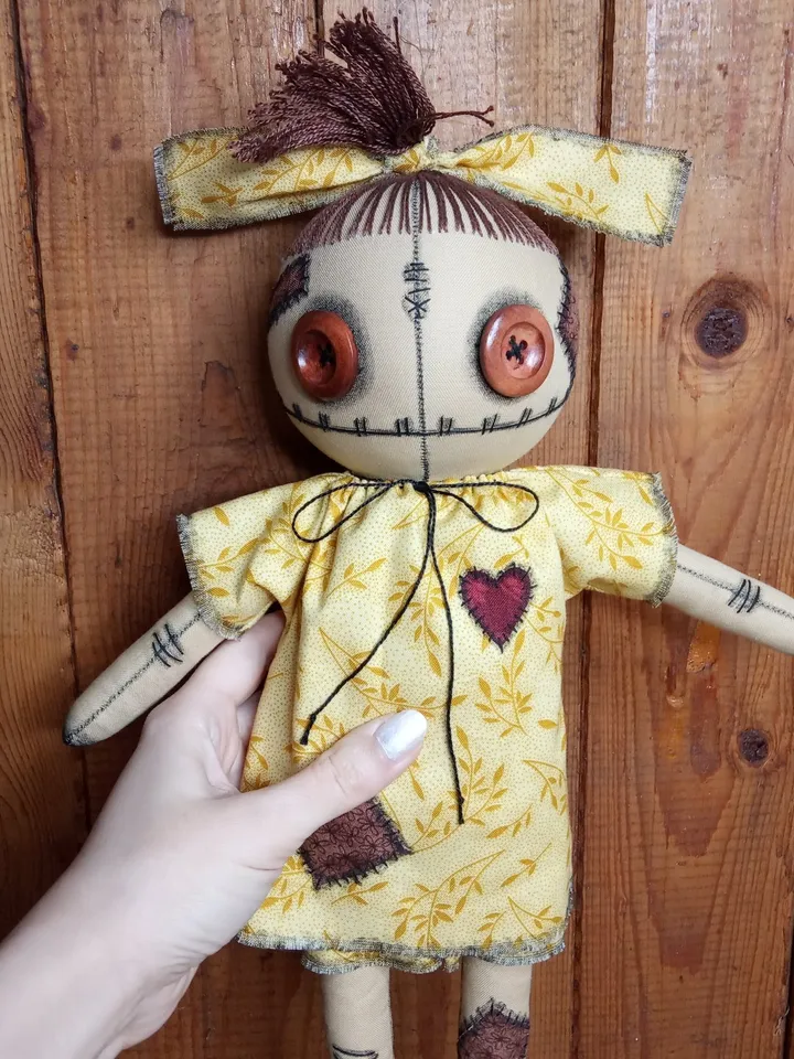 Handmade Doll With Button Eyes (Bright Yellow)