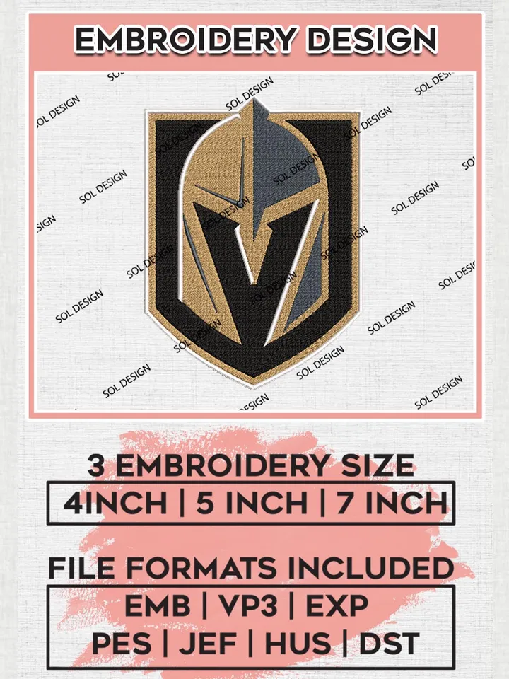 Vegas Golden Knights Machine Embroidery Files, NHL Vegas Golden Knights Embroidery Designs, NHL Vegas Logo, NHL Embroidery Design, Hockey Team, Digital Download