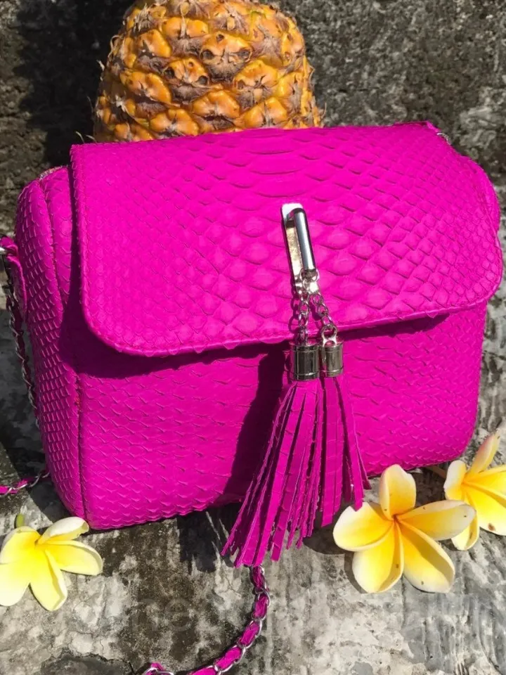 Genuine Python Skin Crossbody Bag | Chain Tassel hot pink bag | Leather Woman Free Shipping Handmade Summer purse | exotic leather bag