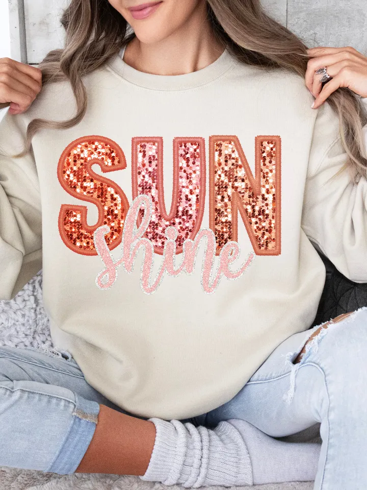 Sunshine PNG Faux Sequins Embroidered Letters Springbreak Shirt Design Sunshine Shirt Design Here summer png, boho png,retro png sublimation