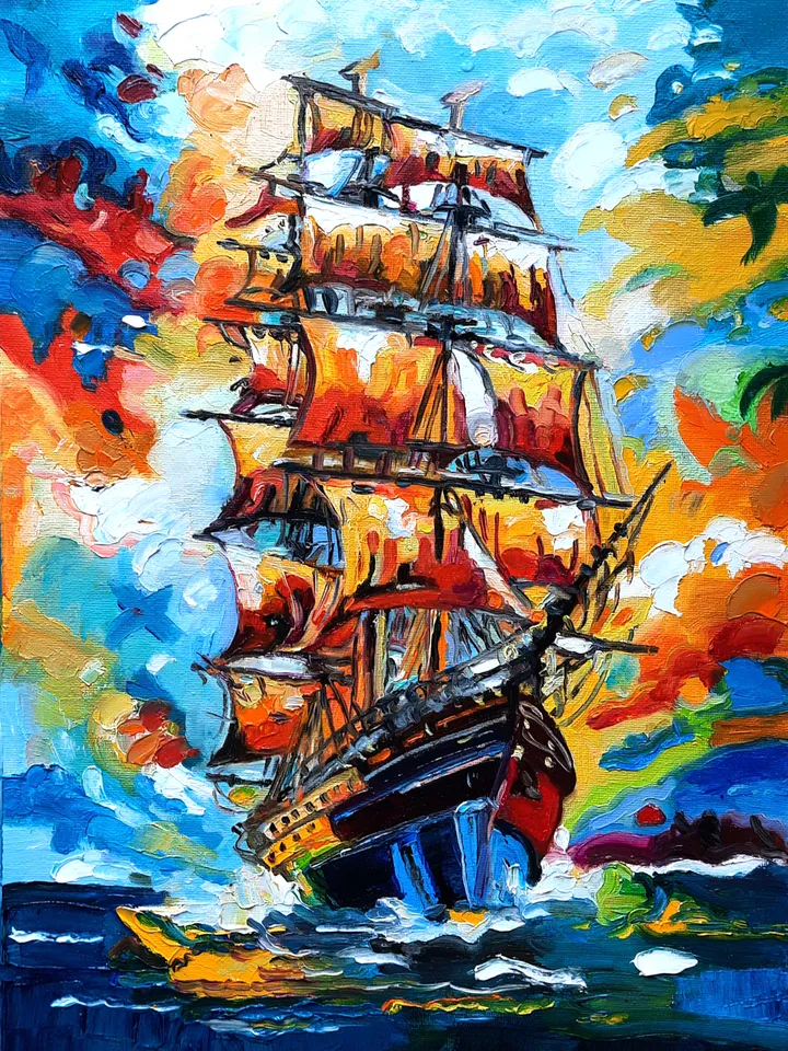 Sailboat Art Impasto Original Oil painting Oil on canvas