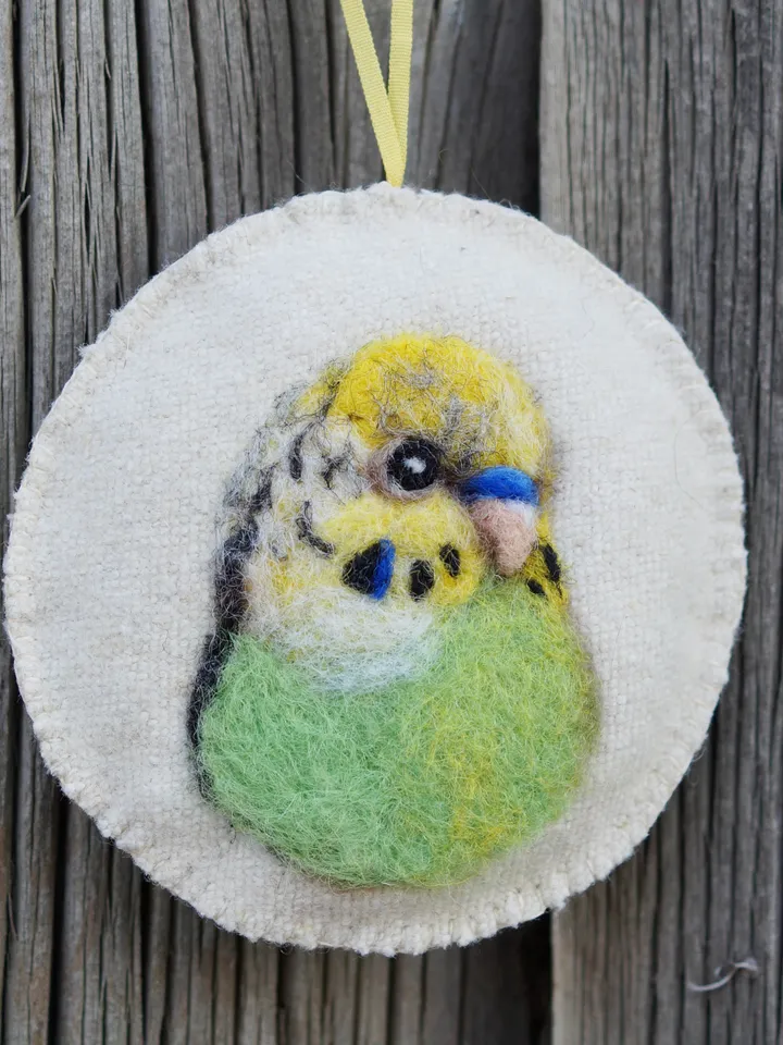 Green budgie Christmas ornament, pet portrait, green parakeet, made to order