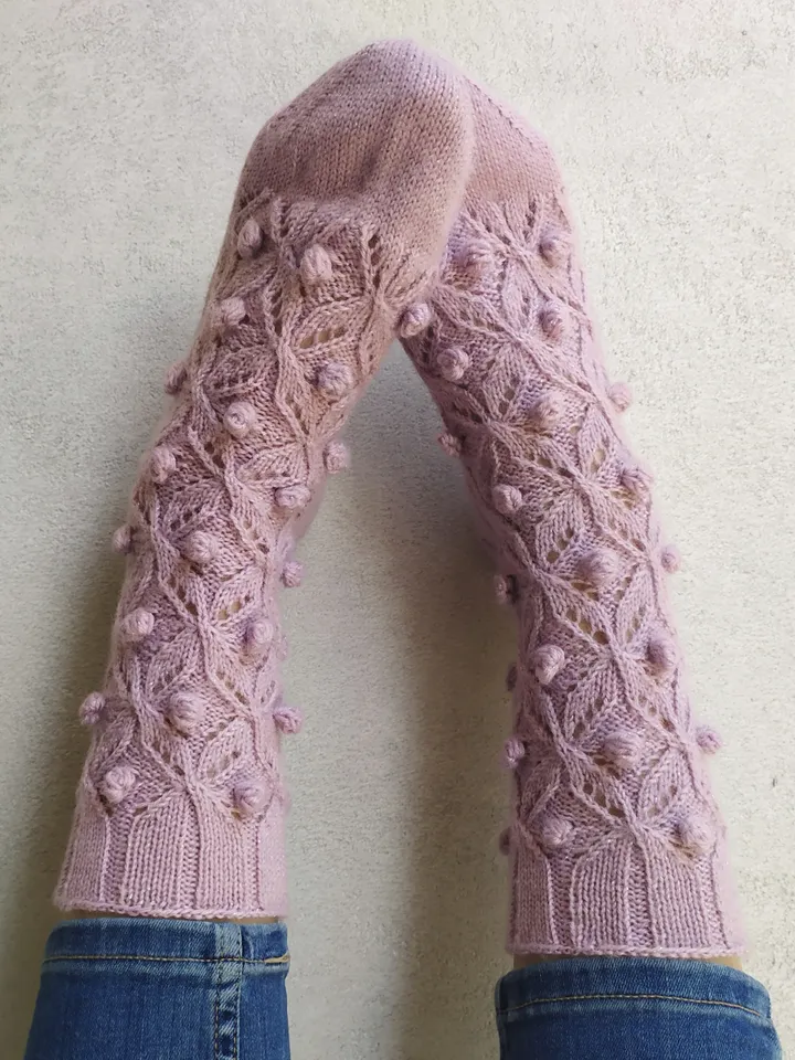 Pink womens warm handmade socks | Warm knitted accessory