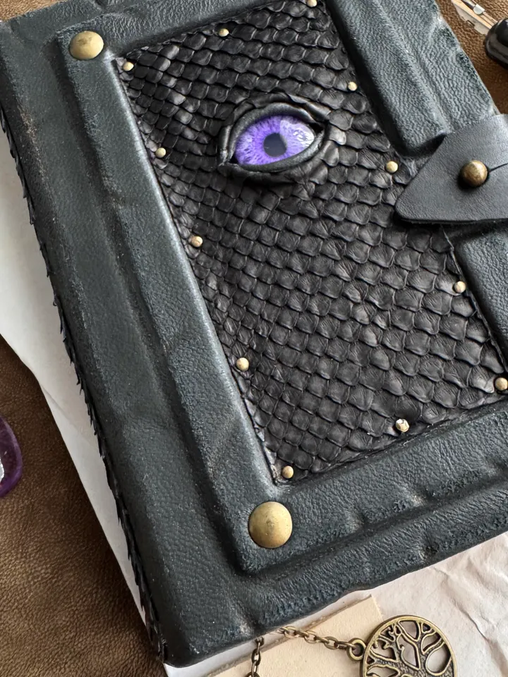 Notebook with an eye made of genuine leather, grimoire, book of shadows.