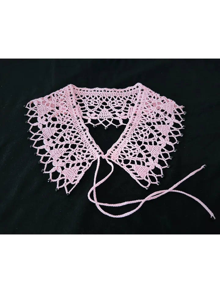 Pink handmade lace collar with beads