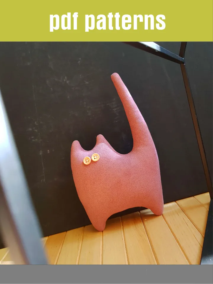 Pink Cat sewing pattern PDF, rag doll tutorial in English, stuffed animal sewing diy