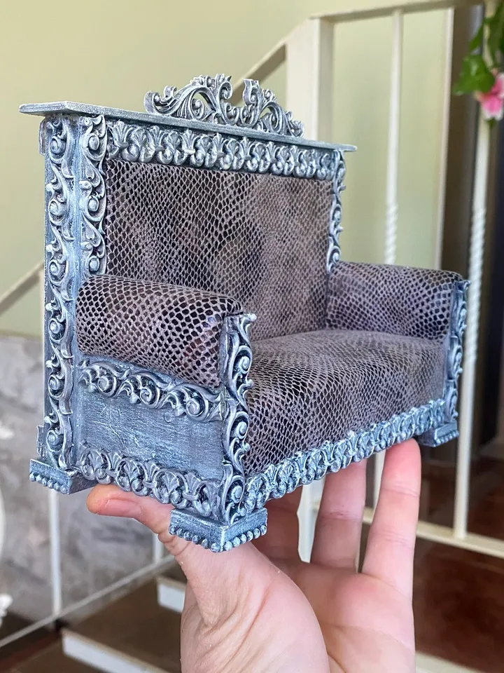 Rare vintage handmade sofa. dollhouse miniature. 1:12. Completely handmade.