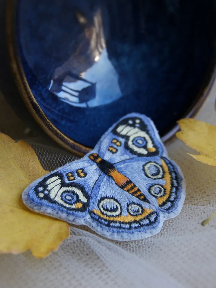 Butterfly Brooch. Embroidered pin brooch. A brooch in the shape of a butterfly.