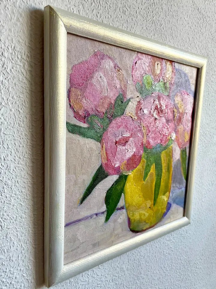 Peony painting, Original oil Painting on canvas, Flower Wall Art, Framed floral art