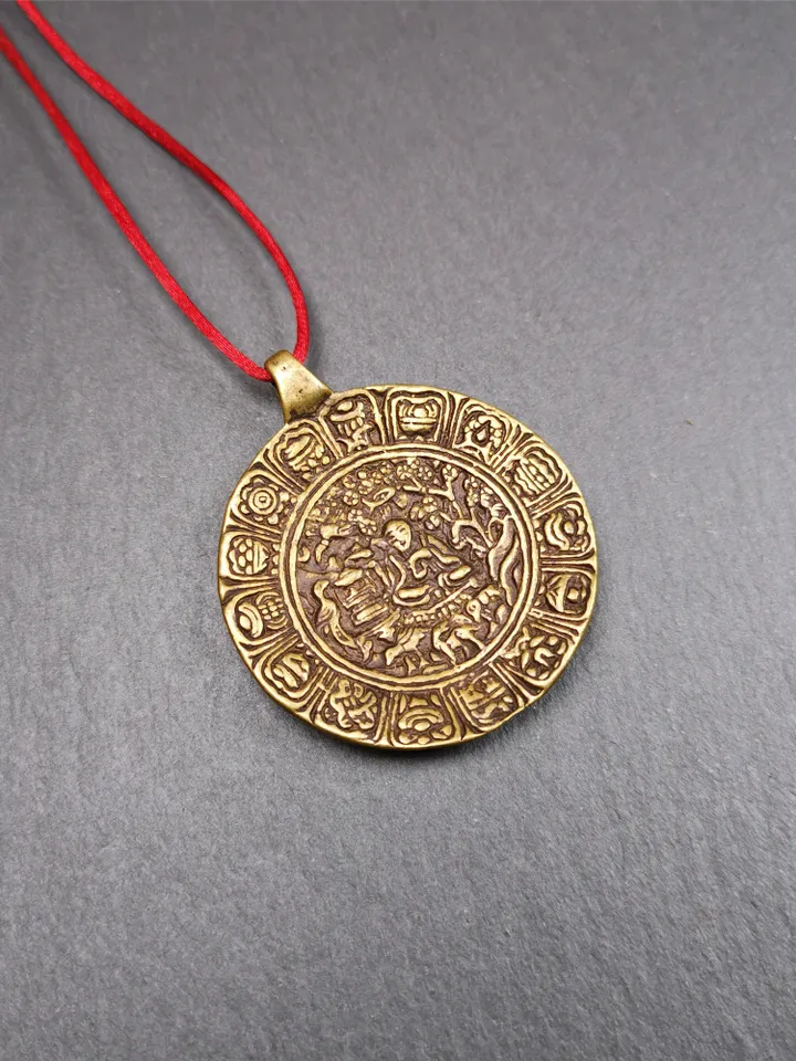 Gandhanra Handmade Tibetan Buddhist Amulet Badge,Shou-lao, the God of Longevity,Made of Copper, 1.57"