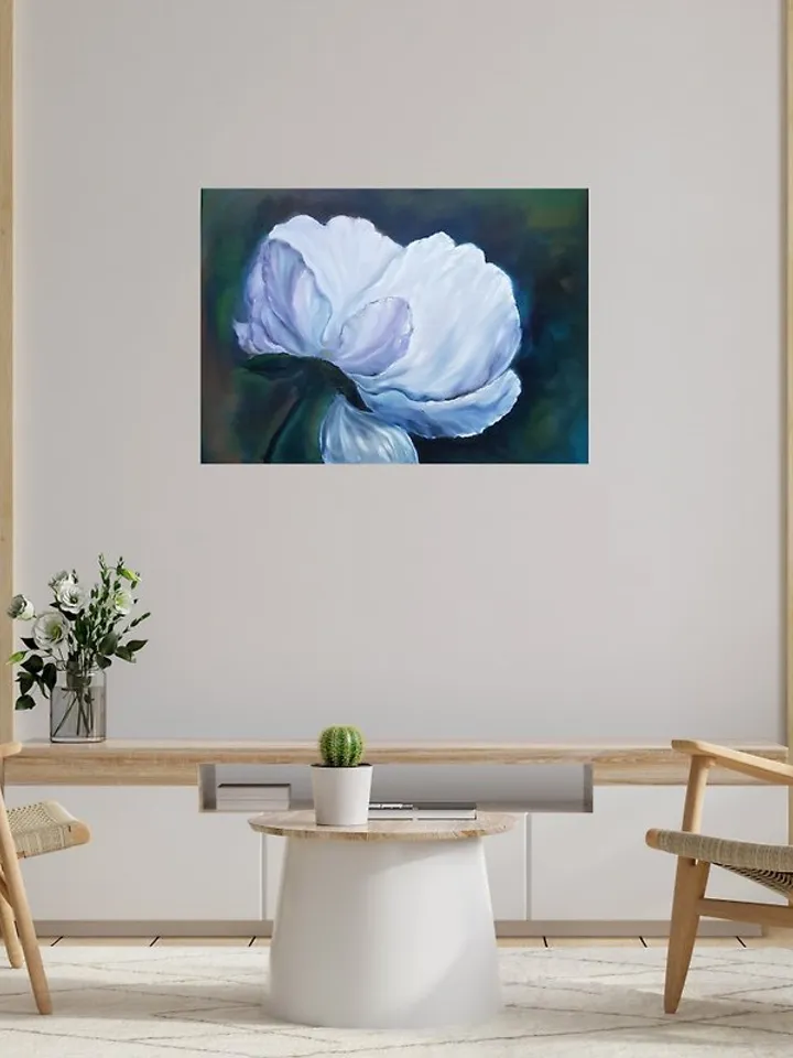 Flower oil painting Large blossom white flower Original camellia art on canvas