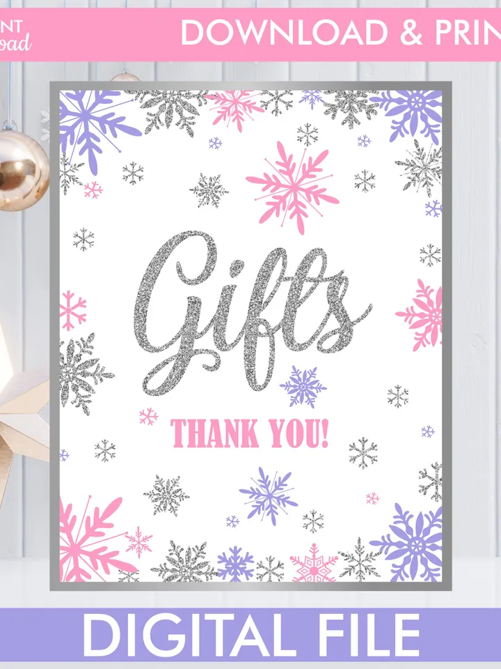 Winter Onederland Signs, Winter Onederland Birthday Girl Decorations, Pink Purple Silver Snowflakes Birthday Decorations Instant Download