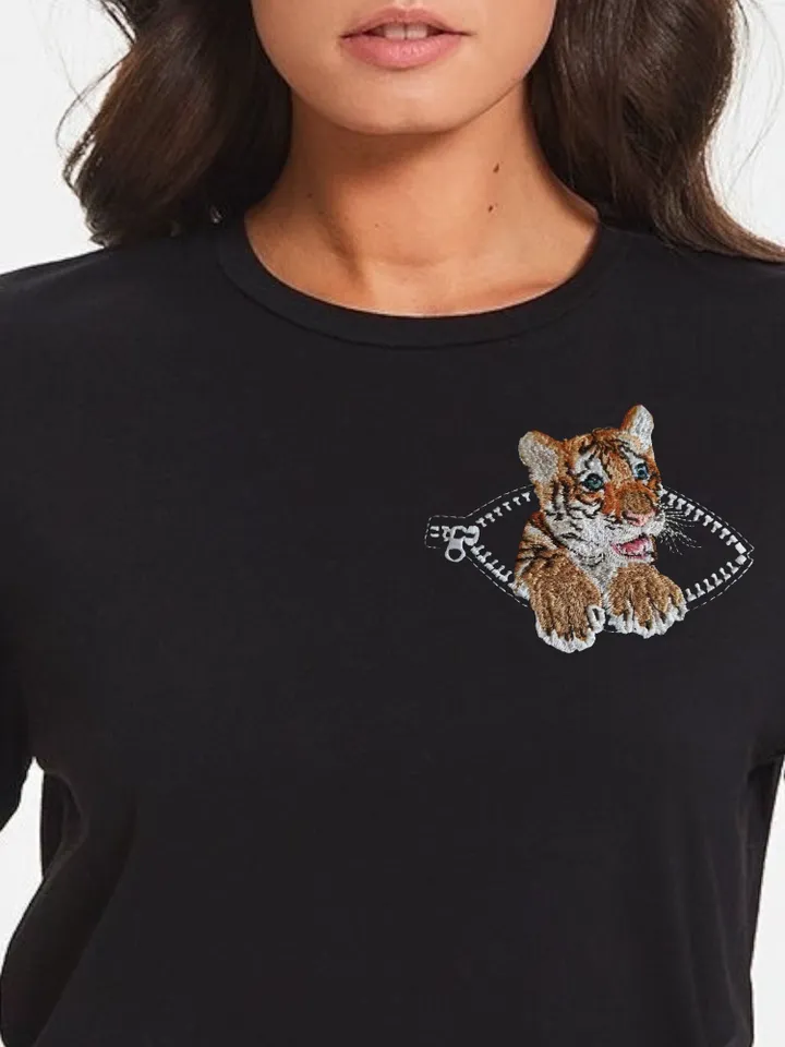 Tiger cub in a zipper pocket Miniature realistic machine embroidery design Pet design tiger realistic pattern tiger cub embroidery motif