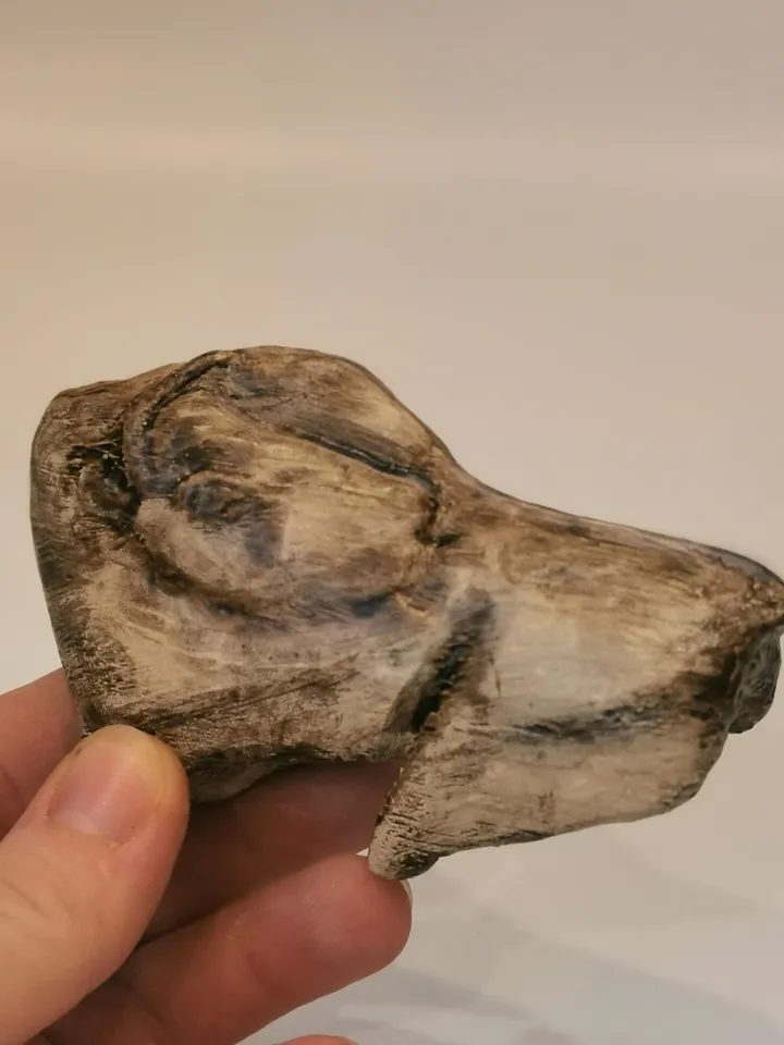 Paleolithic Bison Licking Insect Bite, Primitive Tribal Craft, Prehistoric Antler Carving, Realistic Museum Replica of Real Ancient Artifact