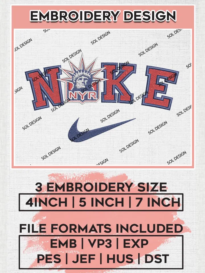 Nike New York Rangers Machine Embroidery Files, NHL New York Rangers Embroidery Designs, NHL Rangers Logo, NHL Machine Embroidery Designs, Digital Download