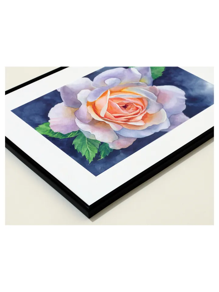 Rose on a blue background Watercolor painting for printing Digital file Large poster