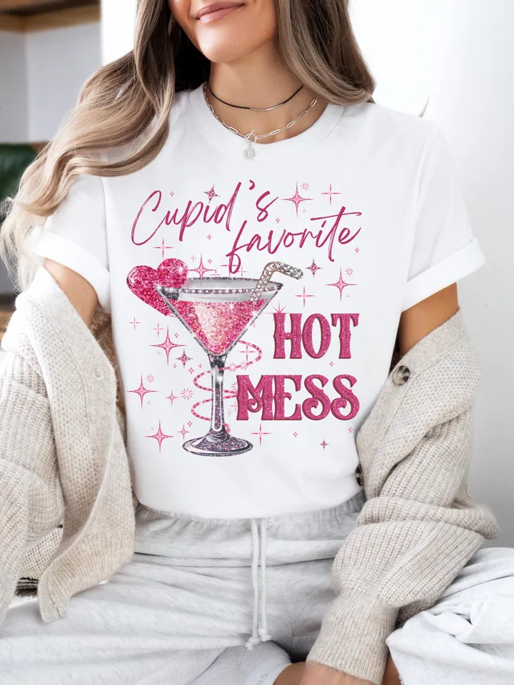 Cupid's Hot Mess PNG, Glitter Valentines Martini Png, Valentine Drink T Shirt Png, Margarita Vday png, Glitter Cupid, Love Heart Digital
