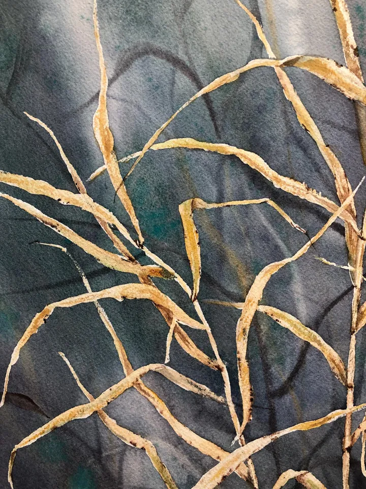 Wildflowers Original Painting Leaves Watercolor Plants Painting Grass Wall Art Prairie Grass